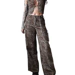 NWT LTT Stylish Leopard Print Wide Leg Pants With Matching Vest - UK14 / US10